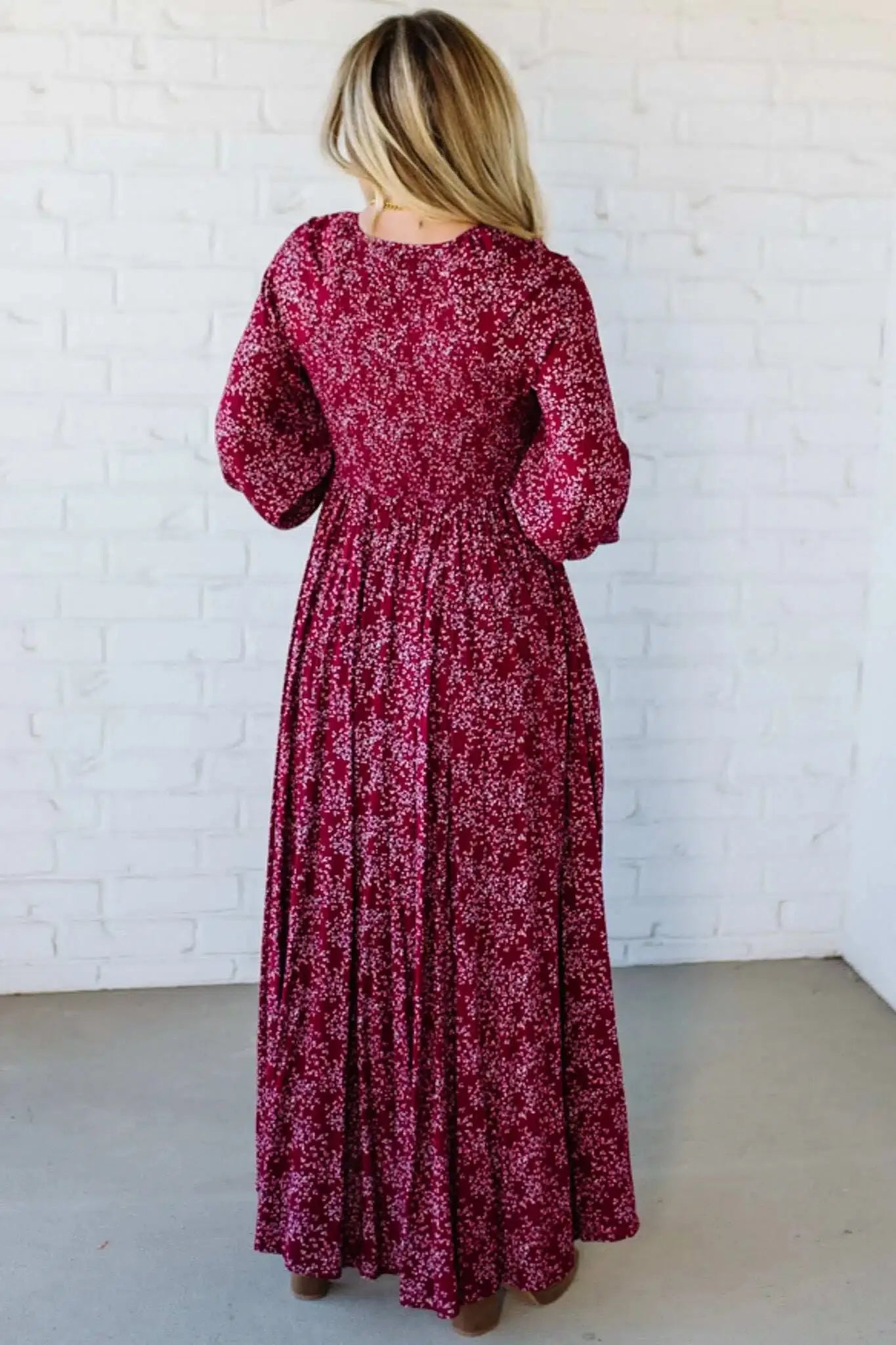 💎Robe Longue à Fleurs en Rayonne – Taille Smockée, Doublure Intégrale & Poches Cachées🌸👗