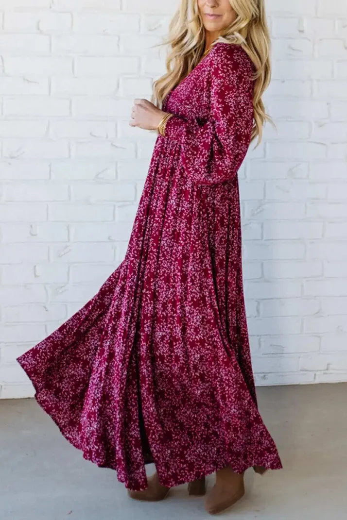 💎Robe Longue à Fleurs en Rayonne – Taille Smockée, Doublure Intégrale & Poches Cachées🌸👗