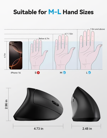 Souris optique verticale ergonomique sans fil USB rechargeable