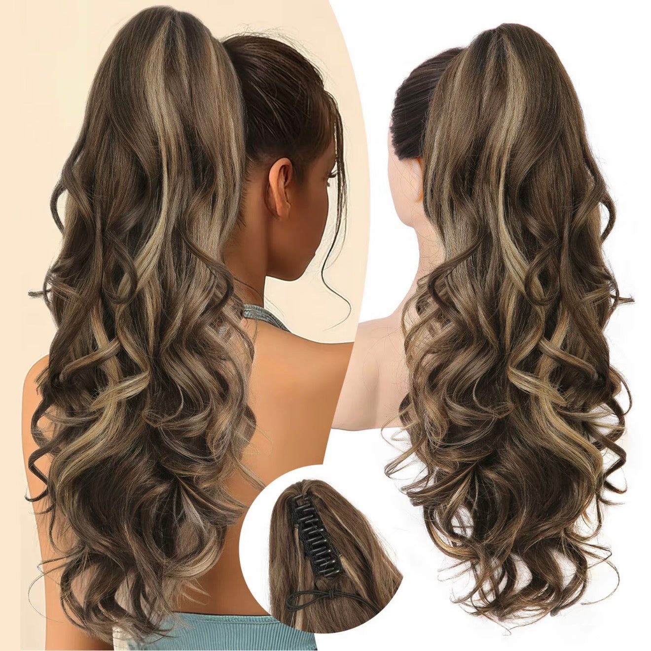 💜 Promotion limitée — 50 % de réduction ! 💜 Extension de queue de cheval ondulée à clip