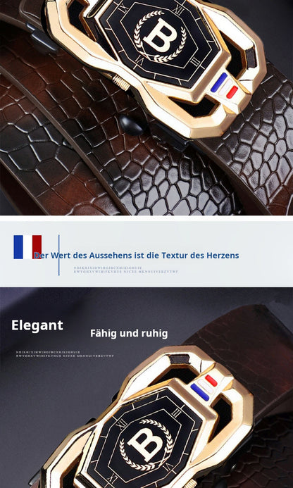 📢📢50 %  DE RÉDUCTION !! ⏰🐊Ceinture en cuir pour homme avec motif crocodile raffiné, boucle automatique et fabriquée en cuir de vachette.