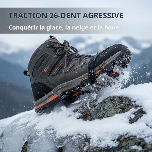 Crampons 26 Dents Acier Manganèse 🥾 | Plaques Antidérapantes en Acier Inoxydable ⚙️ | Pour Glace, Neige, Boue & Escalade ❄️🧗 | Compatibles avec Surchaussures