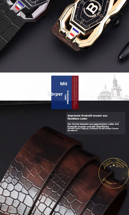 📢📢50 %  DE RÉDUCTION !! ⏰🐊Ceinture en cuir pour homme avec motif crocodile raffiné, boucle automatique et fabriquée en cuir de vachette.