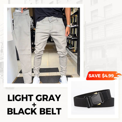 👖Pantalon slim décontracté pour homme, couleur unie + ceinture