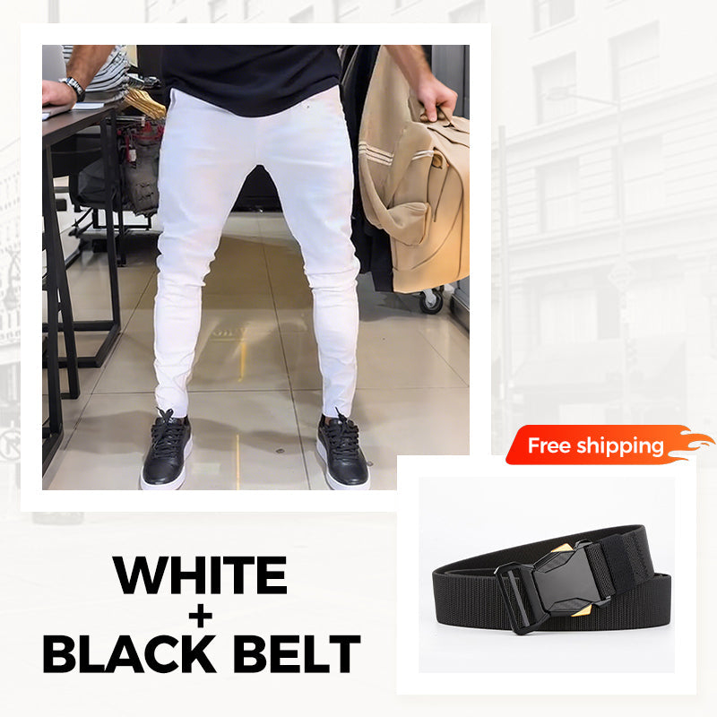 👖Pantalon slim décontracté pour homme, couleur unie + ceinture