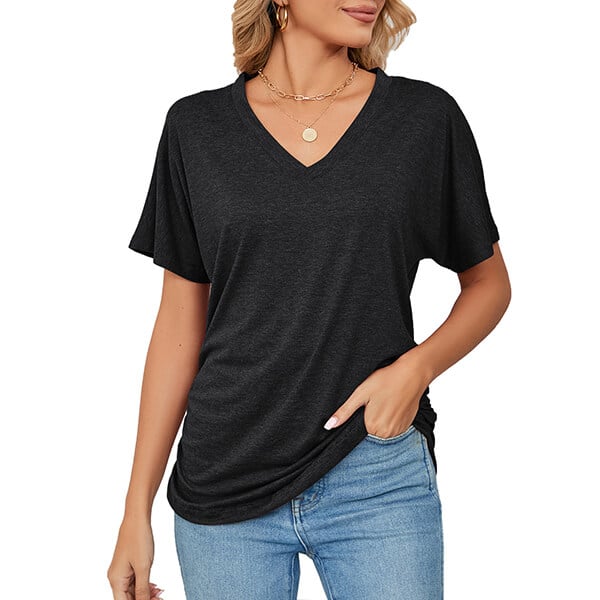 💕Soldes d'été🌷Tops pour dames à col en V, couleur unie, amples(🔥50 % de réduction)