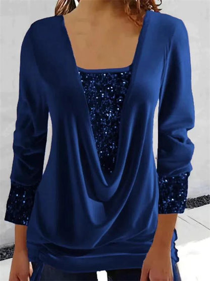 ✨ DERNIER JOUR 50% DE RÉDUCTION! ✨ Faux Haut Deux Pièces à Paillettes - Tissu Stretch avec Smocked Bodice pour Soirées Festives 💃🎄