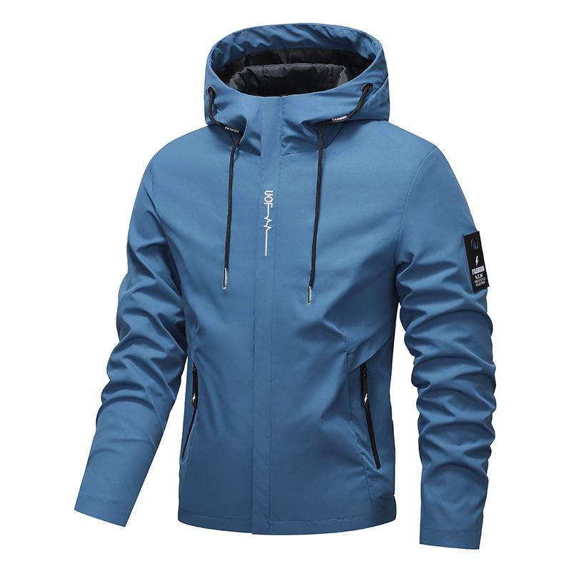 Veste à capuche zippée imperméable et coupe-vent de couleur unie avec cordon de serrage pour homme