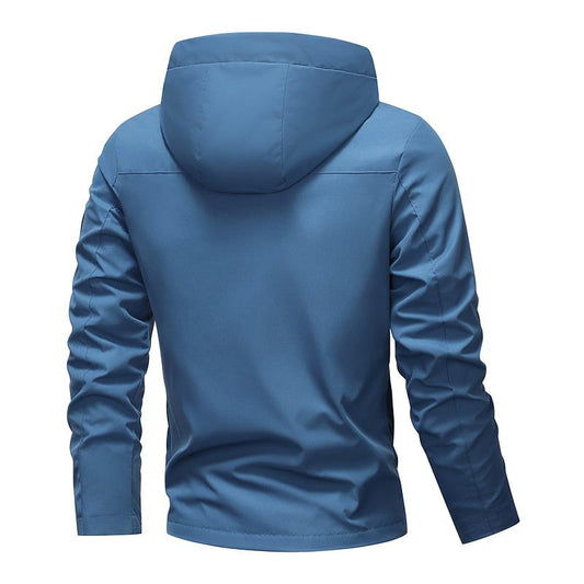 Veste à capuche zippée imperméable et coupe-vent de couleur unie avec cordon de serrage pour homme