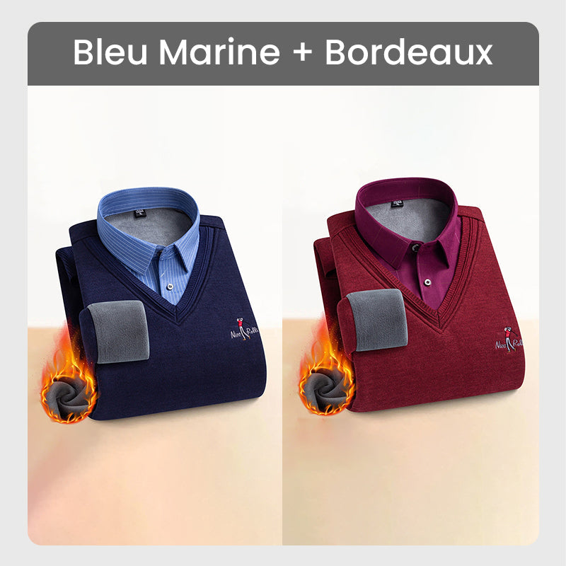 ✈️Offre spéciale🔥Haut Chaud Isolé en Polaire pour Hommes avec Col de Chemise