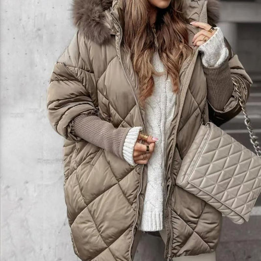 ❄️Offres spéciales hiver❄️ Parka mi-longue pour femme avec manches en tricot patchwork
