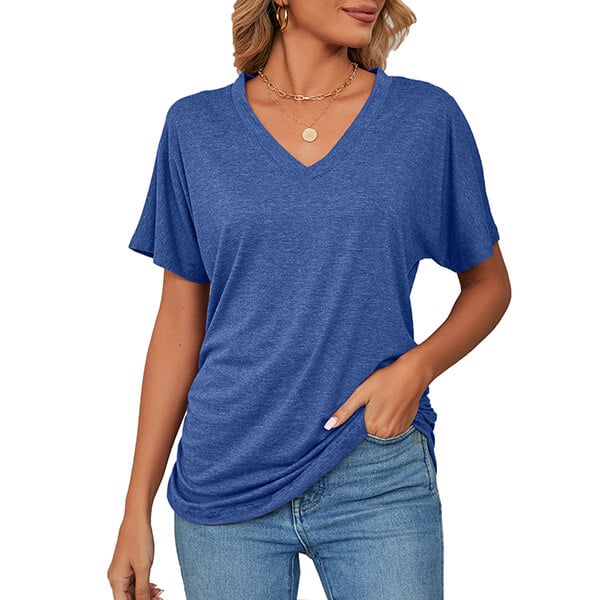 💕Soldes d'été🌷Tops pour dames à col en V, couleur unie, amples(🔥50 % de réduction)