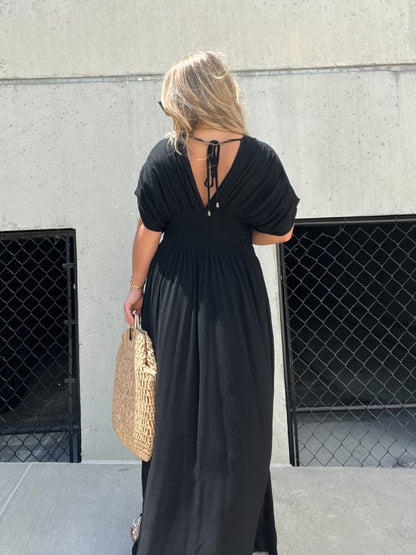 💖2025 Vente limitée - 50% DE RÉDUCTION💗Nouvelle robe longue fendue à col en V sans effort