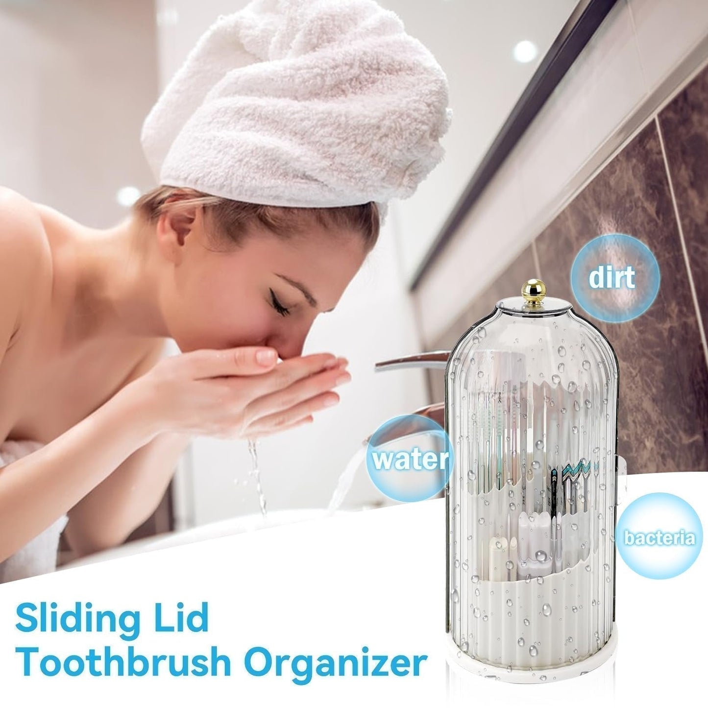 🎉🧴 60 % de réduction ! Organisateur de brosses à dents à couvercle coulissant – Salle de bain rangée, élégante & hygiénique