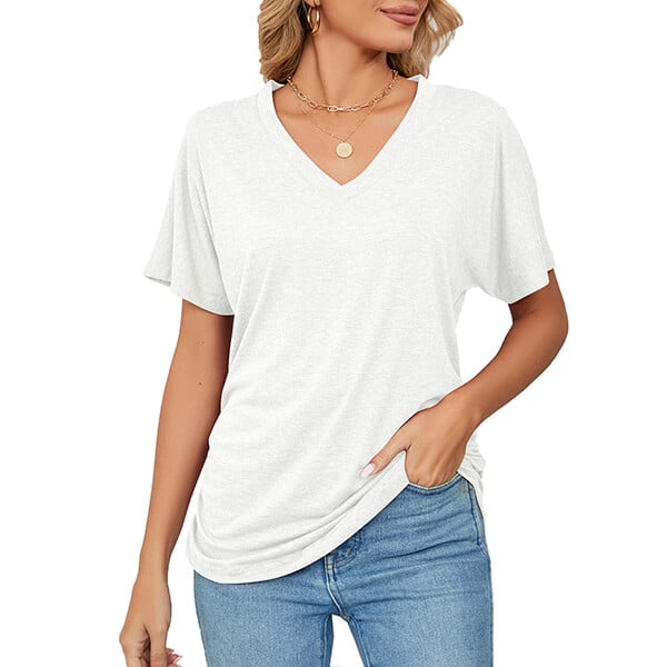 💕Soldes d'été🌷Tops pour dames à col en V, couleur unie, amples(🔥50 % de réduction)
