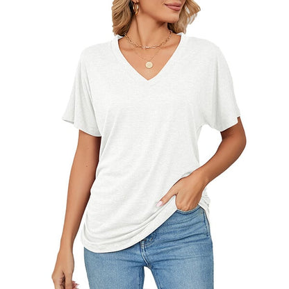💕Soldes d'été🌷Tops pour dames à col en V, couleur unie, amples(🔥50 % de réduction)