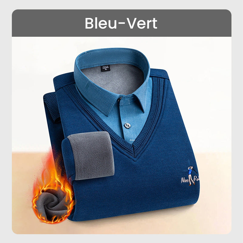 ✈️Offre spéciale🔥Haut Chaud Isolé en Polaire pour Hommes avec Col de Chemise