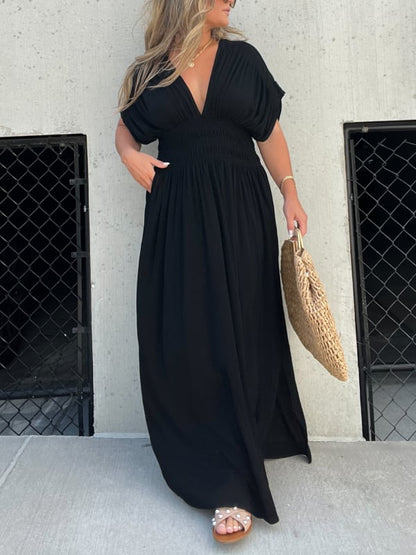 💖2025 Vente limitée - 50% DE RÉDUCTION💗Nouvelle robe longue fendue à col en V sans effort