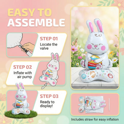 🐰 50% DE RÉDUCTION ! 🎉 Ballons 3D sur Pied pour Pâques – Géants Lapin/Carotte/Poussin/Œuf – Décoration Festive, Gonflage à l'Air & Parfait pour Enfants/Jardin 🌷