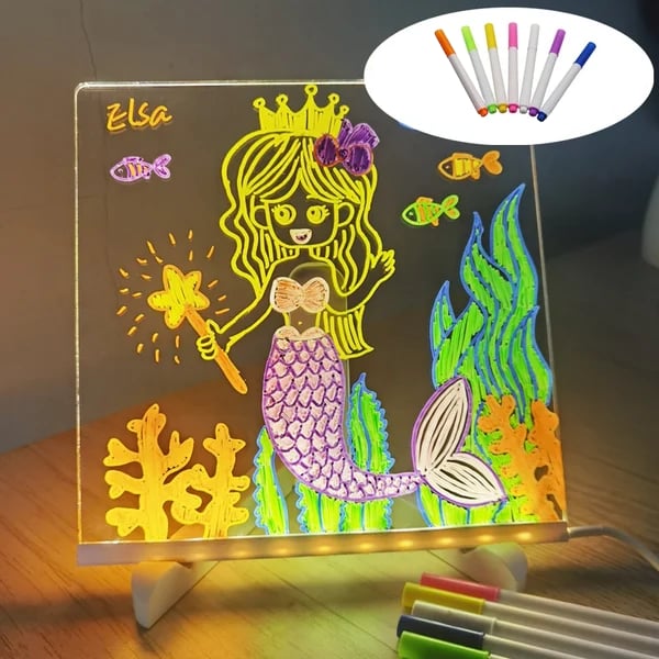🖊️ Stimulez instantanément votre créativité ! ✨ Tableau d'information LED en acrylique : exprimez-vous sans limites ! 🎨 Comprend 7 stylos de couleur