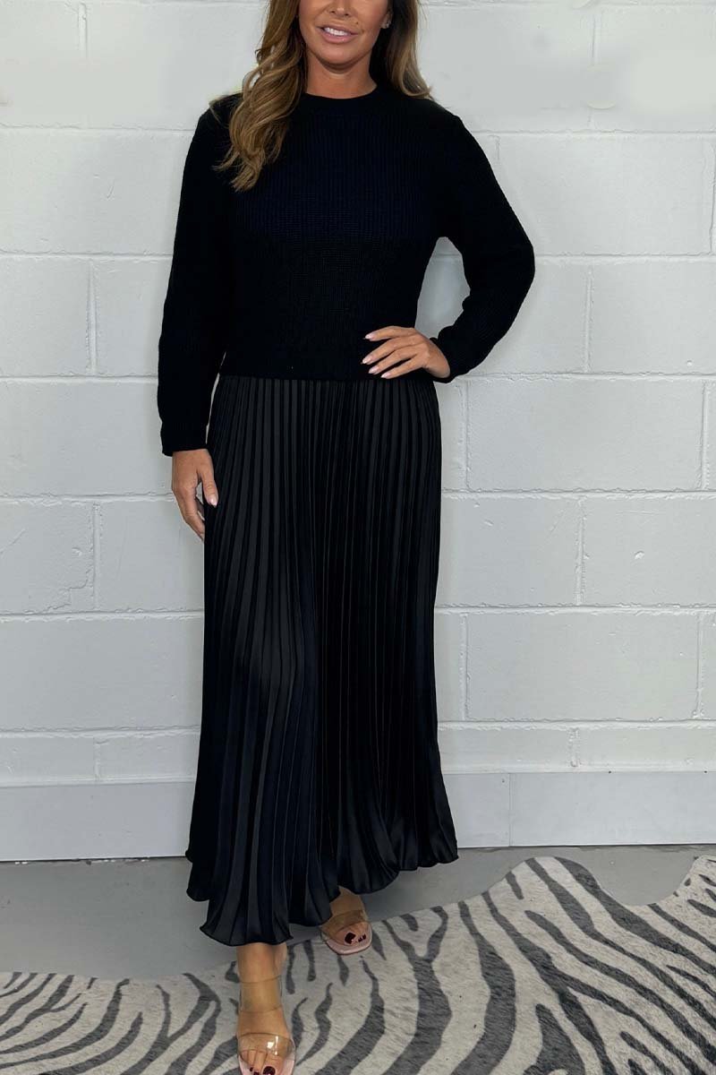 🔥Promotion Black Friday 50 % DE RÉDUCTION🔥Robe plissée à col rond élégante et raffinée pour femme