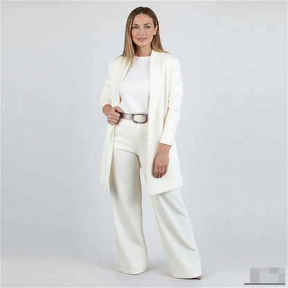 🌸Soldes d'automne👗 Élégant ensemble trois pièces avec cardigan long – Tissu doux, haut et pantalon stylés, parfaits pour aller au travail et pour le quotidien. ✨