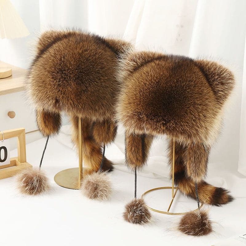 🦝Chapeau en peluche parent-enfant avec fausse queue de raton laveur☃️