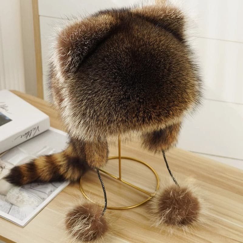 🦝Chapeau en peluche parent-enfant avec fausse queue de raton laveur☃️