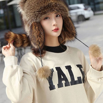 🦝Chapeau en peluche parent-enfant avec fausse queue de raton laveur☃️
