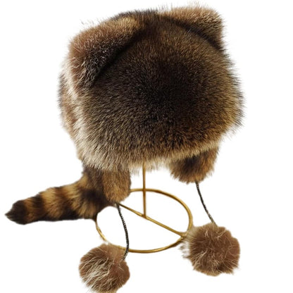 🦝Chapeau en peluche parent-enfant avec fausse queue de raton laveur☃️