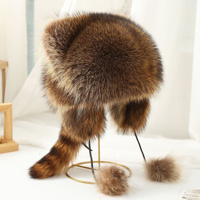 🦝Chapeau en peluche parent-enfant avec fausse queue de raton laveur☃️