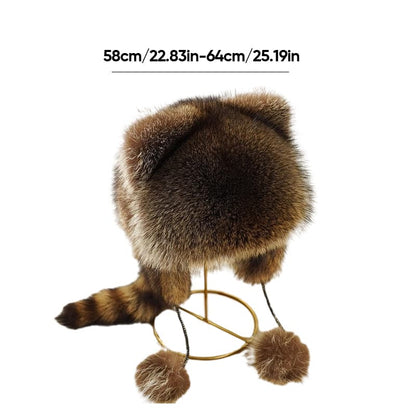 🦝Chapeau en peluche parent-enfant avec fausse queue de raton laveur☃️