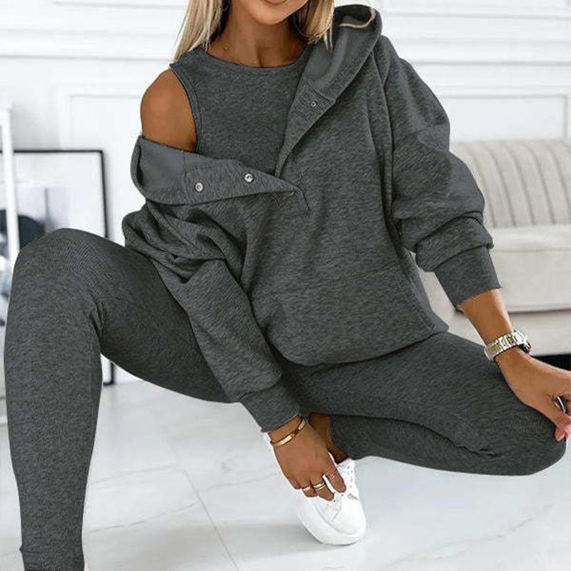 Ensemble 3 pièces pour femmes, pull à capuche, gilet Slim et pantalon, sport quotidien, 2025