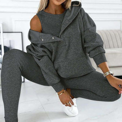 Ensemble 3 pièces pour femmes, pull à capuche, gilet Slim et pantalon, sport quotidien, 2025