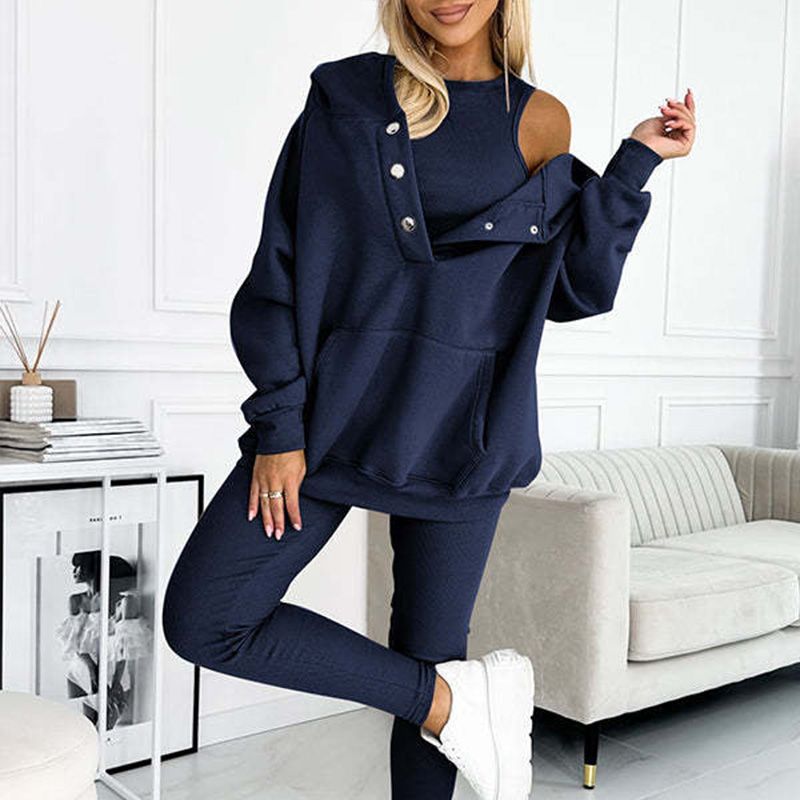 Ensemble 3 pièces pour femmes, pull à capuche, gilet Slim et pantalon, sport quotidien, 2025