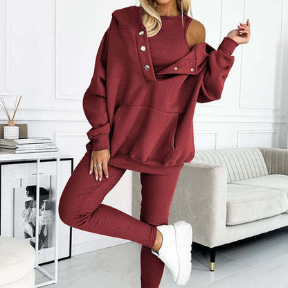 Ensemble 3 pièces pour femmes, pull à capuche, gilet Slim et pantalon, sport quotidien, 2025