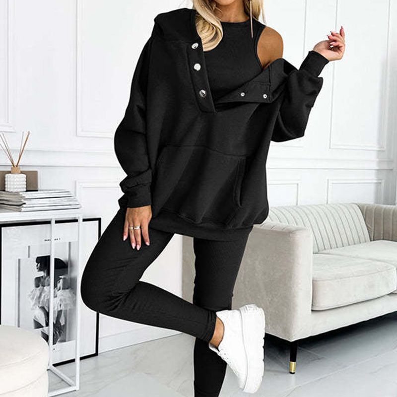 Ensemble 3 pièces pour femmes, pull à capuche, gilet Slim et pantalon, sport quotidien, 2025