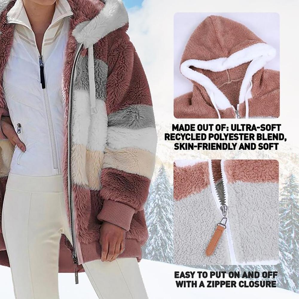 ❄️Offres du début de l'hiver 61%❄️Veste d'hiver en peluche pour femmes avec capuche et poches, en coloris contrastés.