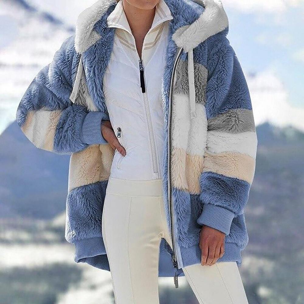 ❄️Offres du début de l'hiver 61%❄️Veste d'hiver en peluche pour femmes avec capuche et poches, en coloris contrastés.