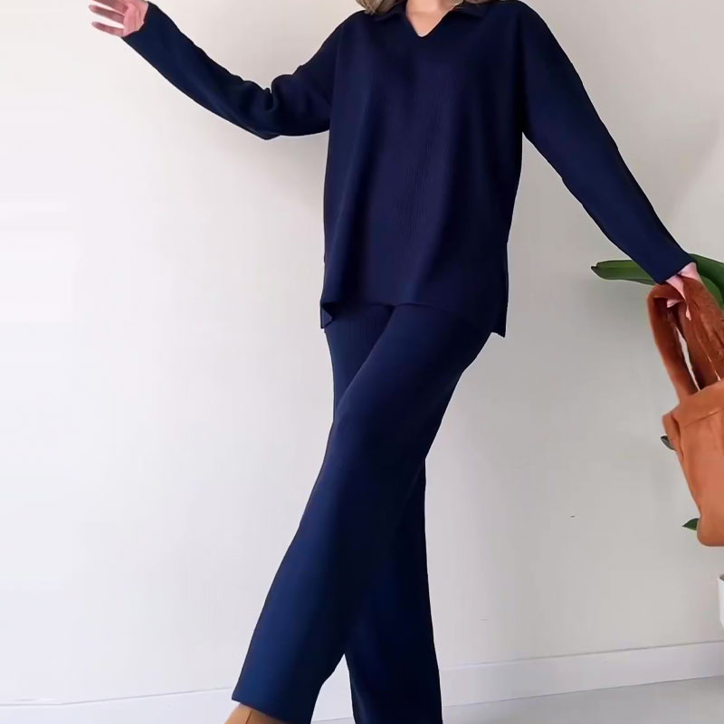 🔥LIVRAISON GRATUITE🔥Costume en tricot extensible confortable à col en V pour femme (haut + pantalon)
