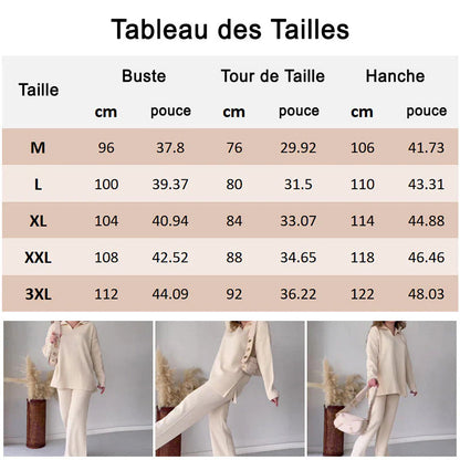 🔥LIVRAISON GRATUITE🔥Costume en tricot extensible confortable à col en V pour femme (haut + pantalon)