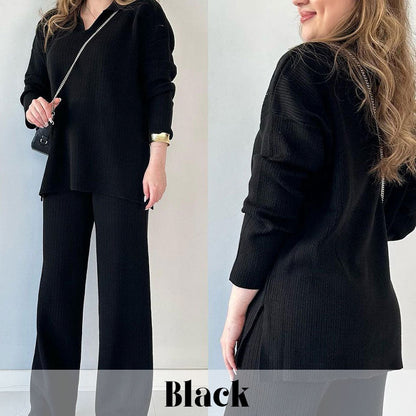 🔥LIVRAISON GRATUITE🔥Costume en tricot extensible confortable à col en V pour femme (haut + pantalon)