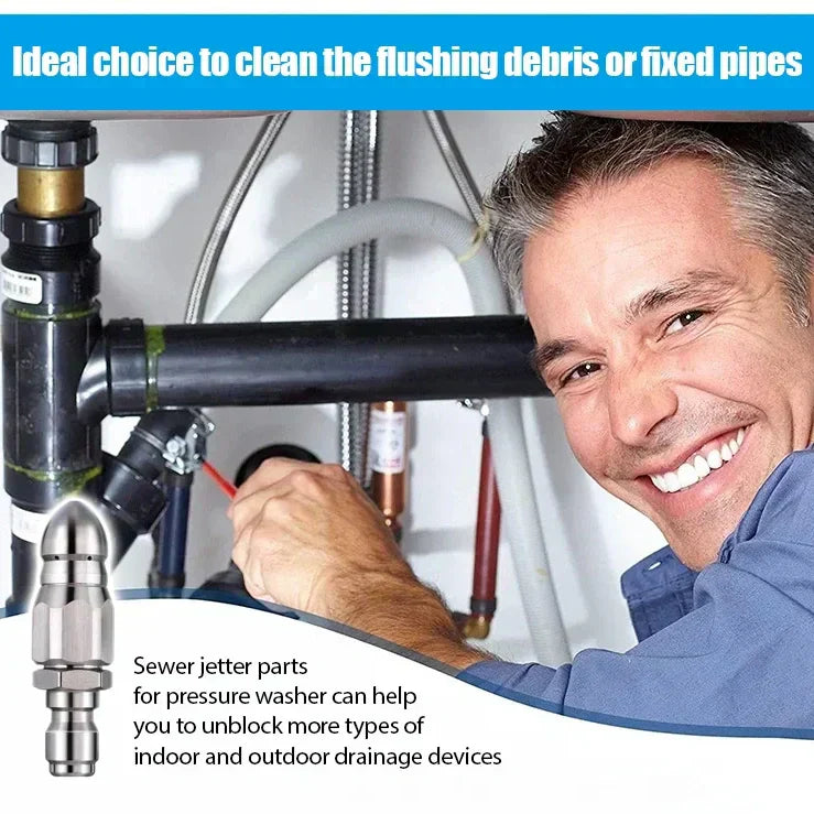 🔩 50% OFF IMMÉDIAT ! 🌊 Buse de Nettoyage pour Égouts en Acier Inoxydable - Élimine les Obstructions et Préviens les Bouchons en Profondeur 💦🚿