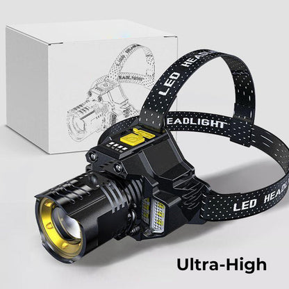 Lampe frontale rechargeable étanche pour l'extérieur avec bandeau