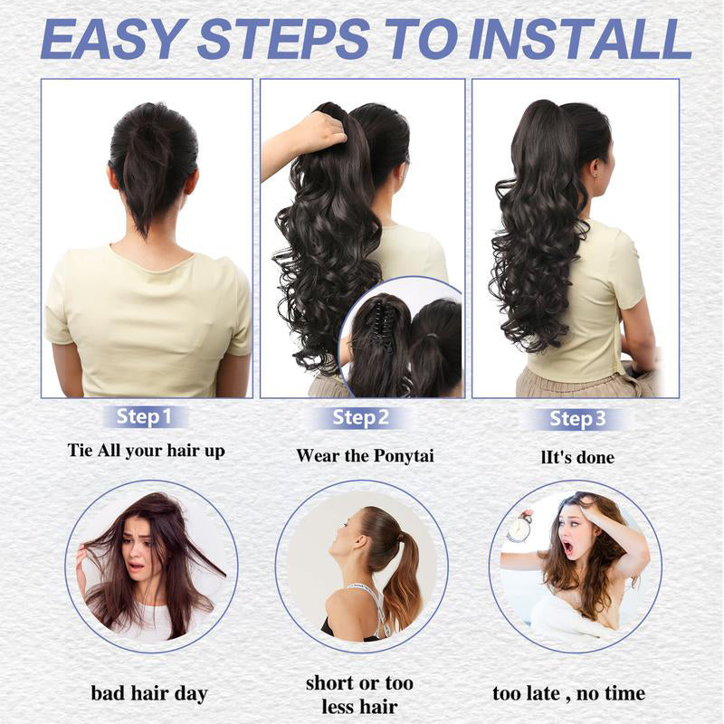 💜 Promotion limitée — 50 % de réduction ! 💜 Extension de queue de cheval ondulée à clip