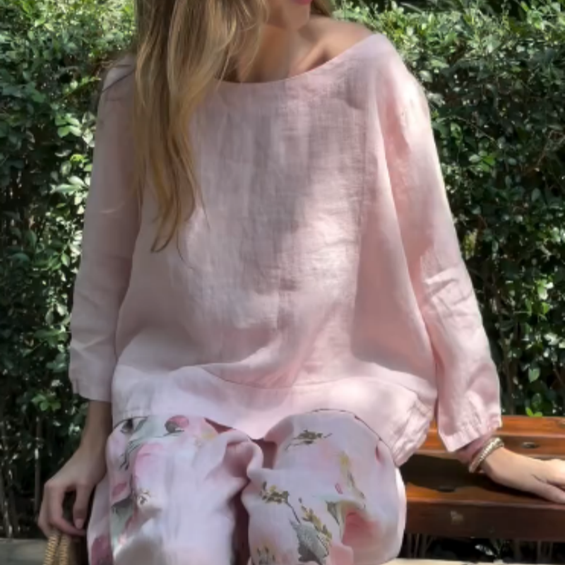 🔥Ensemble deux pièces avec haut uni et pantalon large fleuri🌸
