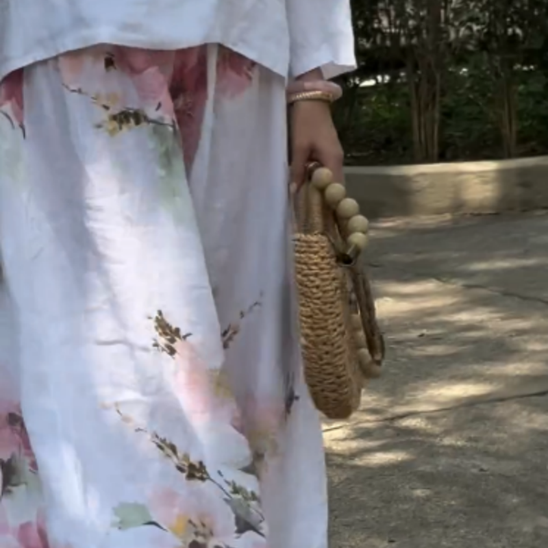 🔥Ensemble deux pièces avec haut uni et pantalon large fleuri🌸