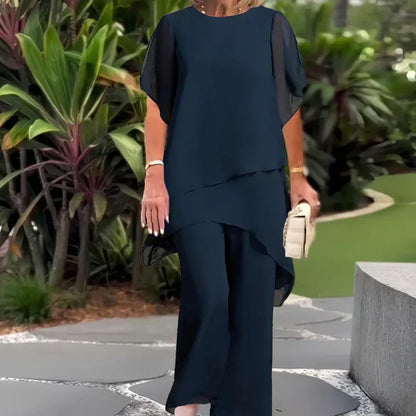 ✨️Nouveaux arrivages✨️Deux-pièces pour femmes : Charmant top asymétrique & pantalon à jambes larges（🔥51 % de réduction）