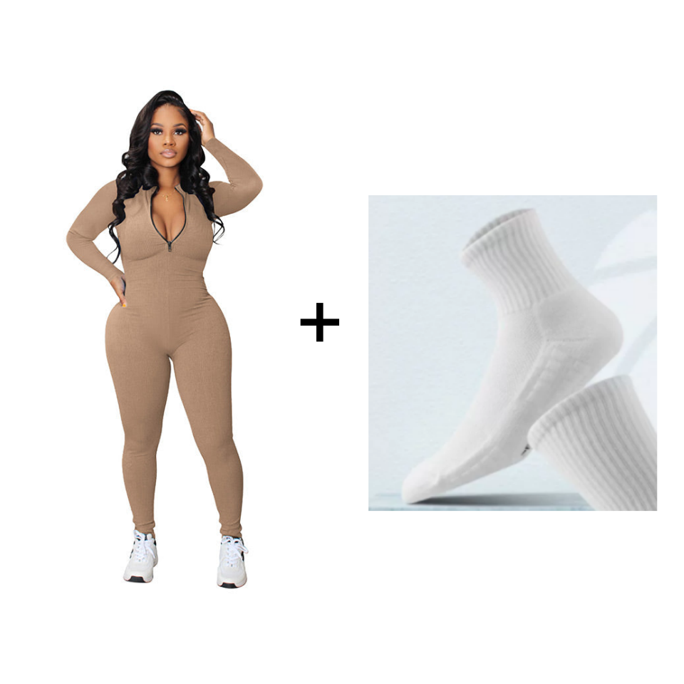 Solid Color Half Zip Seamless Jumpsuit