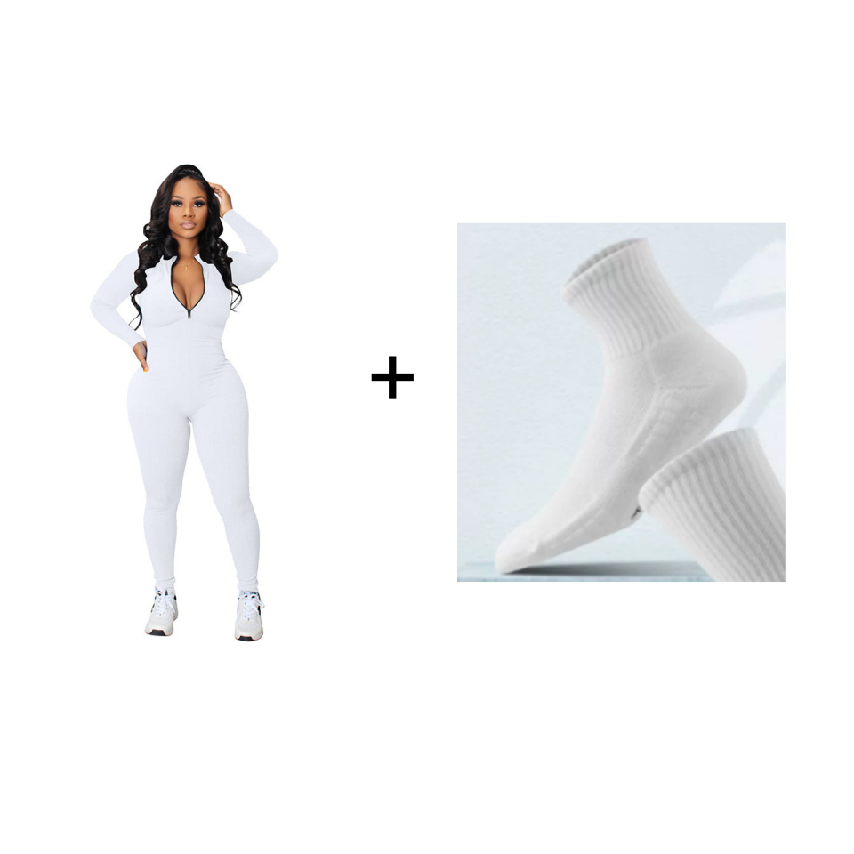 Solid Color Half Zip Seamless Jumpsuit